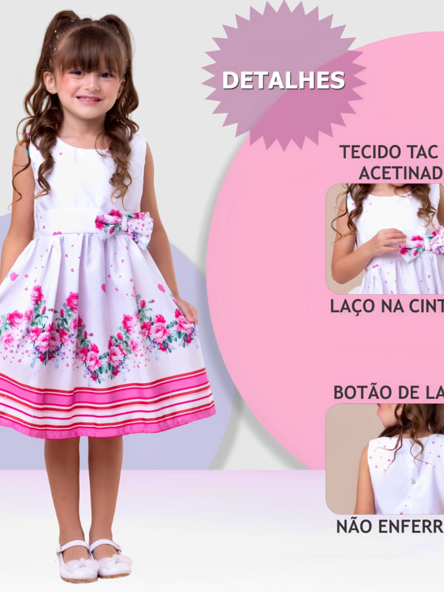 Vestido Infantil Menina Floral Rodado – Estampa de Flores e Cores Lisas Casual Festa Lançamento
