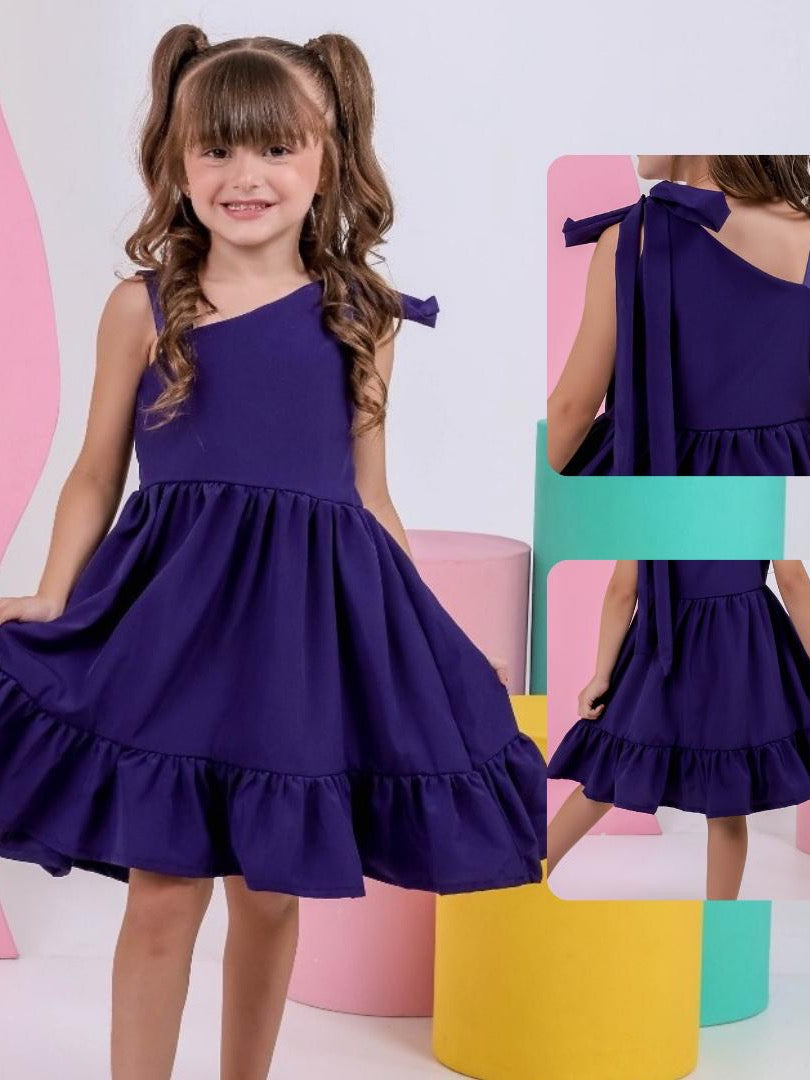 Vestido Infantil Menina em Sedinha Liso – Rodado Casual e Festa
