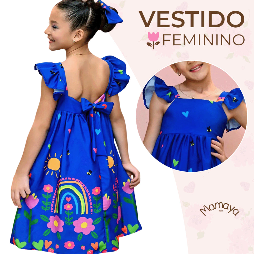 Vestido Infantil Menina Estampado Manga Curta – Casual Festa Luxo