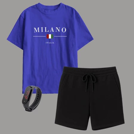 Kit Camiseta Infantil Milano + Short Moletinho – Brinde Relógio Digital Grátis