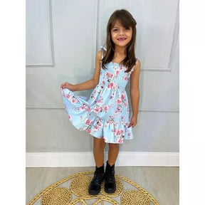 Vestido Infantil Menina Estampa de Borboleta – Alças Reguláveis Delicado Casual Verão