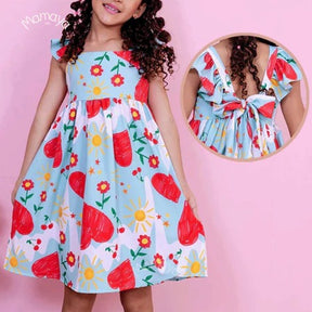 Vestido Infantil Menina Estampado Manga Curta – Casual Festa Luxo