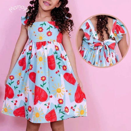 Vestido Infantil Menina Estampado Manga Curta – Casual Festa Luxo