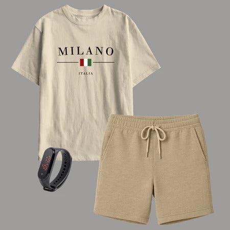 Kit Camiseta Infantil Milano + Short Moletinho – Brinde Relógio Digital Grátis