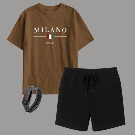 Kit Camiseta Infantil Milano + Short Moletinho – Brinde Relógio Digital Grátis