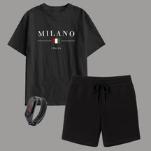 Kit Camiseta Infantil Milano + Short Moletinho – Brinde Relógio Digital Grátis