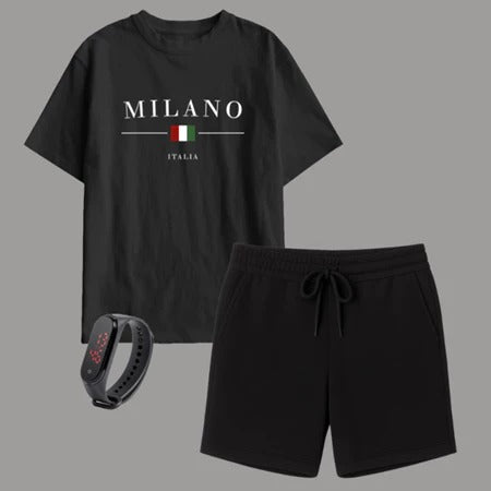 Kit Camiseta Infantil Milano + Short Moletinho – Brinde Relógio Digital Grátis