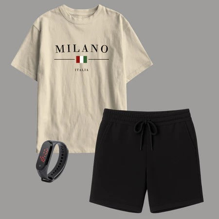 Kit Camiseta Infantil Milano + Short Moletinho – Brinde Relógio Digital Grátis