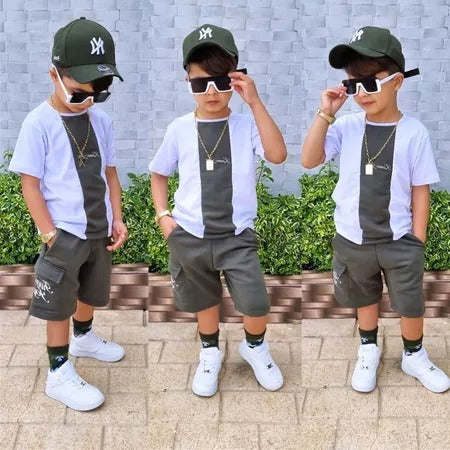 Conjunto Infantil Masculino  – Camisa e Bermuda Estilo Esportivo