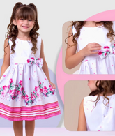 Vestido Infantil Menina Floral Rodado – Estampa de Flores e Cores Lisas Casual Festa Lançamento