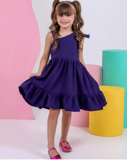 Vestido Infantil Menina em Sedinha Liso – Rodado Casual e Festa