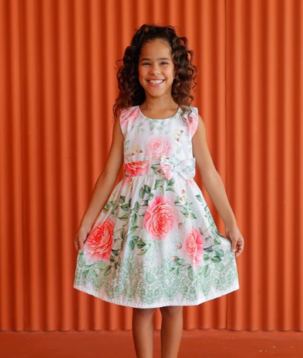 Vestido Infantil Menina Floral Rodado – Estampa de Flores e Cores Lisas Casual Festa Lançamento