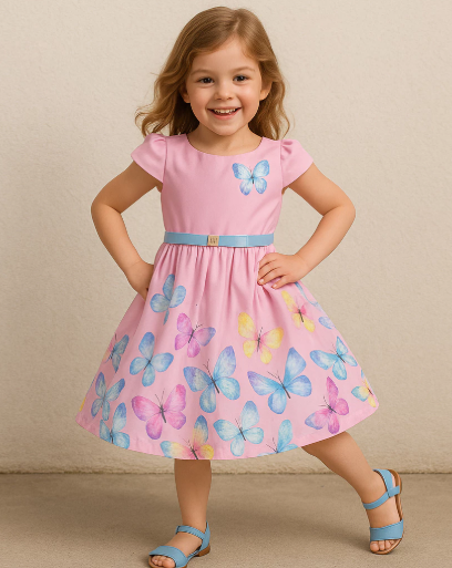 Vestido Infantil Menina Floral Jardim Encantado Stitch – Moda Evangélica Luxo Lançamento Formatura