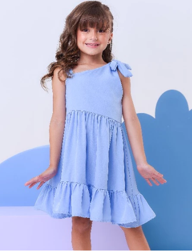 Vestido Infantil Menina em Sedinha Liso – Rodado Casual e Festa
