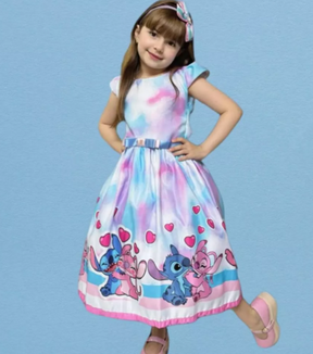 Vestido Infantil Menina Floral Jardim Encantado Stitch – Moda Evangélica Luxo Lançamento Formatura