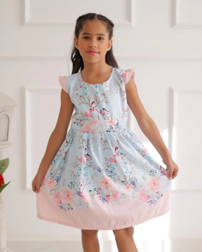 Vestido Infantil Menina Floral Rodado – Estampa de Flores e Cores Lisas Casual Festa Lançamento