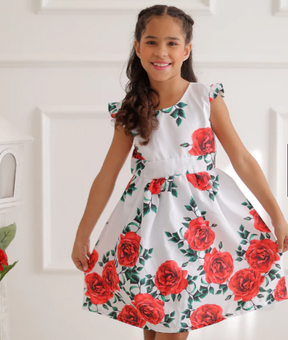 Vestido Infantil Menina Floral Rodado – Estampa de Flores e Cores Lisas Casual Festa Lançamento