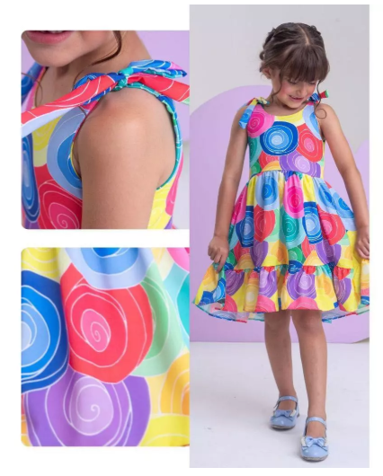 Vestido Infantil Menina Floral Rodado – Estampa de Flores e Cores Lisas Casual Festa Lançamento