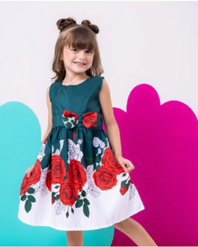 Vestido Infantil Menina Floral Rodado – Estampa de Flores e Cores Lisas Casual Festa Lançamento