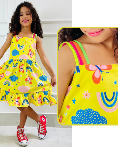 Vestido Infantil Menina em Sedinha Liso – Rodado Casual e Festa