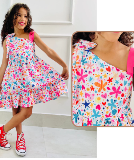 Vestido Infantil Menina em Sedinha Liso – Rodado Casual e Festa