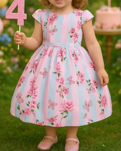 Vestido Infantil Menina Floral Jardim Encantado Stitch – Moda Evangélica Luxo Lançamento Formatura