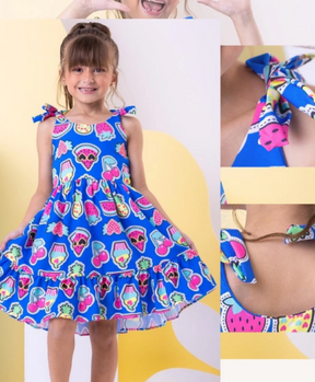 Vestido Infantil Menina Floral Rodado – Estampa de Flores e Cores Lisas Casual Festa Lançamento