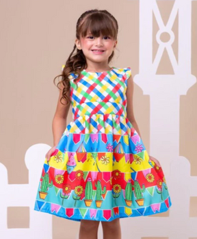 Vestido Infantil Menina Floral Rodado – Estampa de Flores e Cores Lisas Casual Festa Lançamento