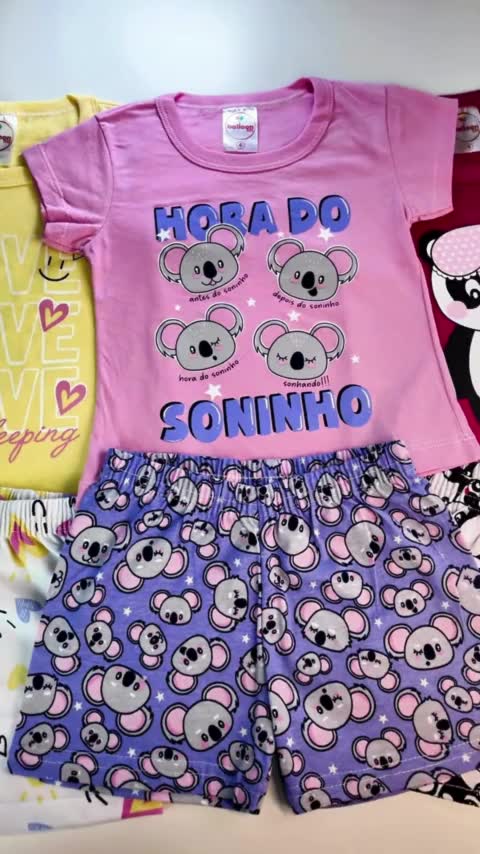 Kit 6 Pijamas Infantis Femininos – Blusa e Short Estampado Menina