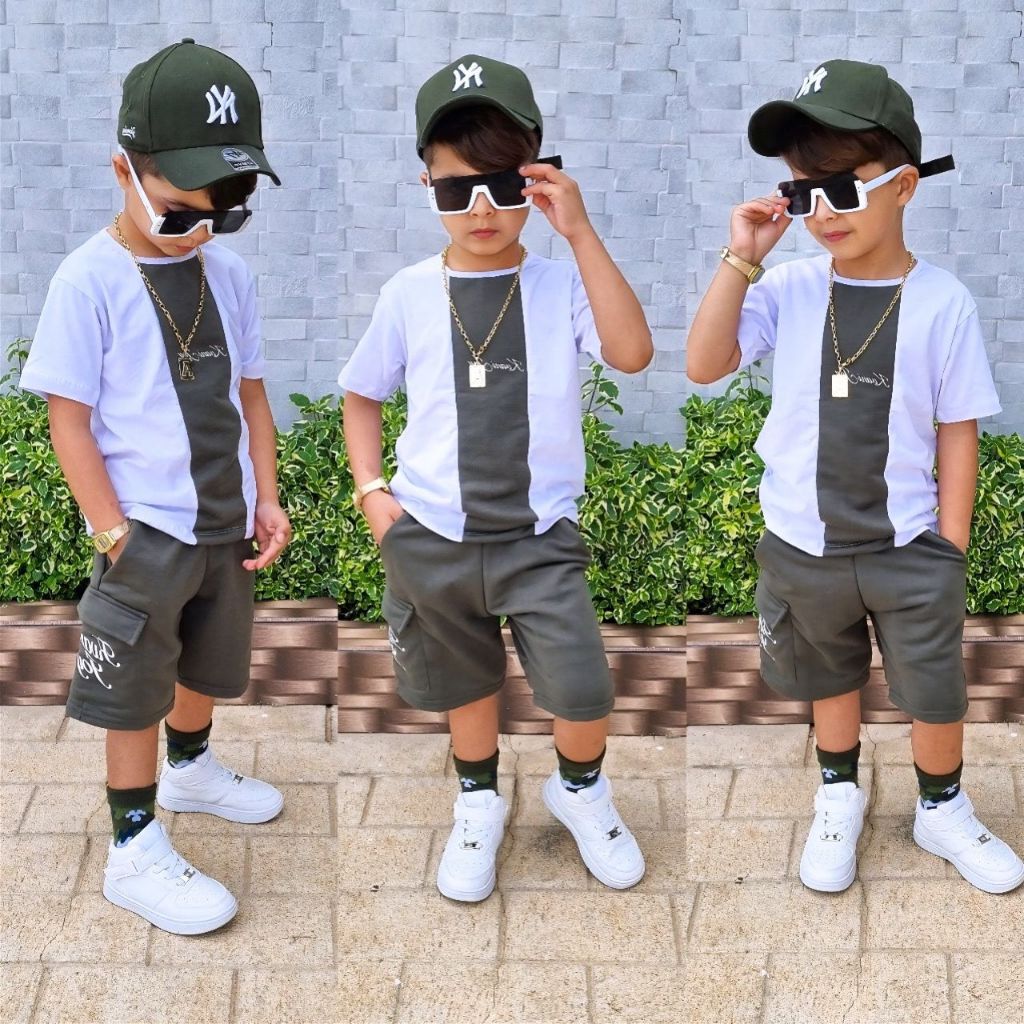 Conjunto Infantil Masculino  – Camisa e Bermuda Estilo Esportivo