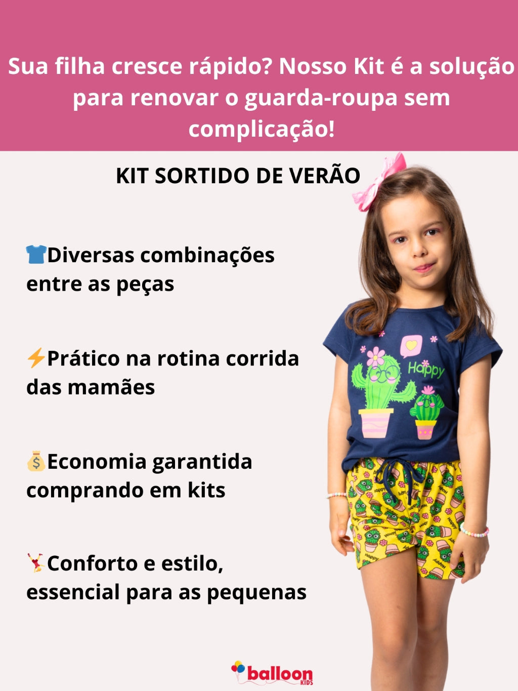 Kit Conjuntos Infantis Femininos – Blusa e Short Estampado