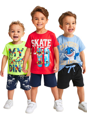 Kit 6 Conjuntos Infantis Masculinos Verão – Camiseta e Short Estampado