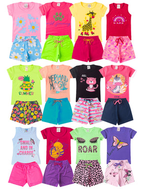 Kit Conjuntos Infantis Femininos – Blusa e Short Estampado
