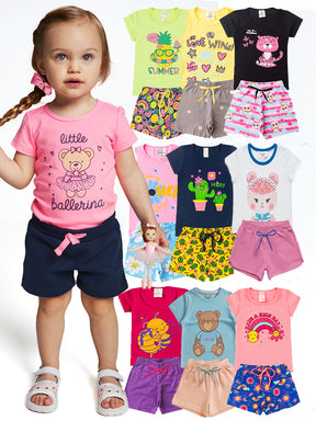 Kit Conjuntos Infantis Femininos – Blusa e Short Estampado