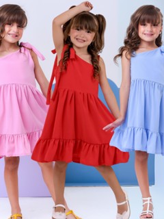 Vestido Infantil Menina em Sedinha Liso – Rodado Casual e Festa