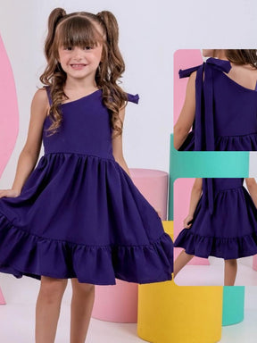 Vestido Infantil Menina em Sedinha Liso – Rodado Casual e Festa