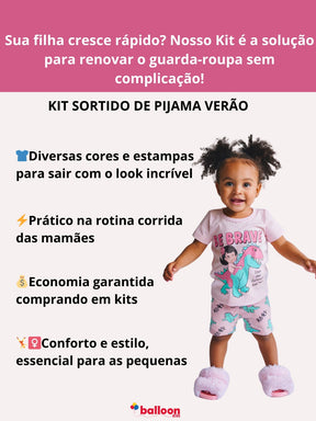 Kit 6 Pijamas Infantis Femininos – Blusa e Short Estampado Menina