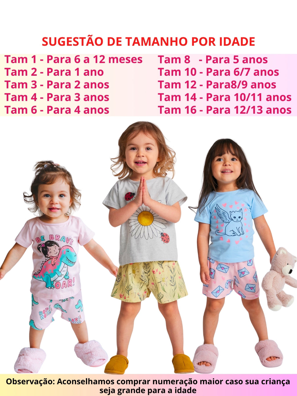 Kit 6 Pijamas Infantis Femininos – Blusa e Short Estampado Menina