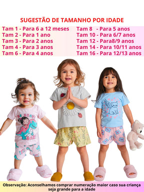 Kit 6 Pijamas Infantis Femininos – Blusa e Short Estampado Menina