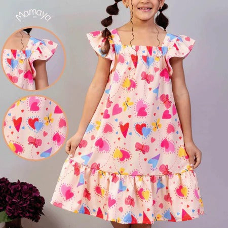 Vestido Infantil Menina Estampado Manga Curta – Casual Festa Luxo
