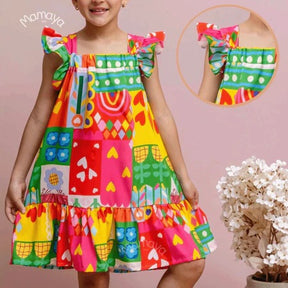 Vestido Infantil Menina Estampado Manga Curta – Casual Festa Luxo