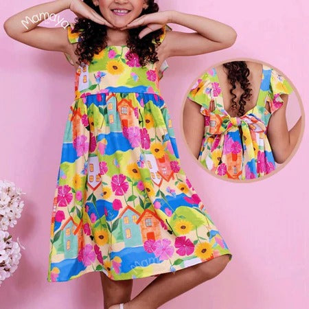 Vestido Infantil Menina Estampado Manga Curta – Casual Festa Luxo