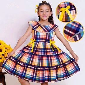 Vestido Infantil Menina Estampado Manga Curta – Casual Festa Luxo