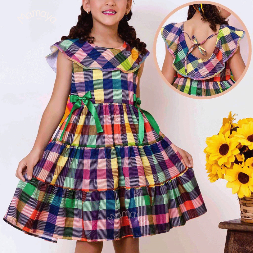 Vestido Infantil Menina Estampado Manga Curta – Casual Festa Luxo