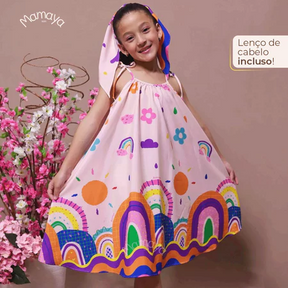 Vestido Infantil Menina Estampado Manga Curta – Casual Festa Luxo