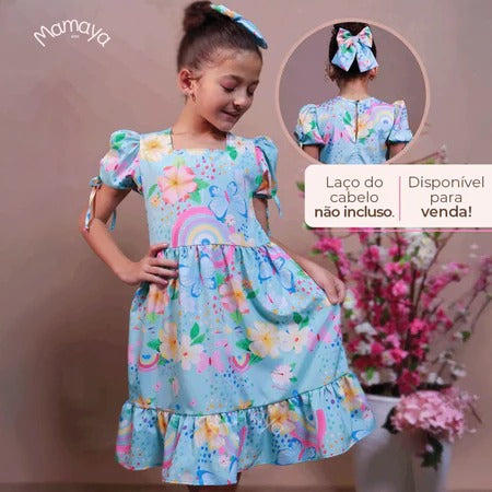 Vestido Infantil Menina Estampado Manga Curta – Casual Festa Luxo