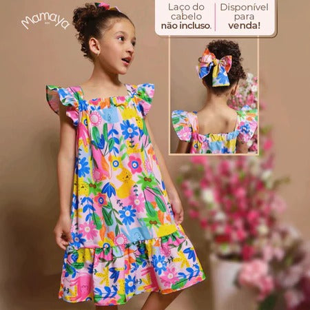 Vestido Infantil Menina Estampado Manga Curta – Casual Festa Luxo