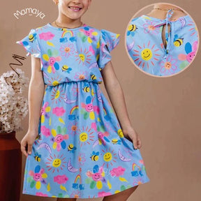 Vestido Infantil Menina Estampado Manga Curta – Casual Festa Luxo