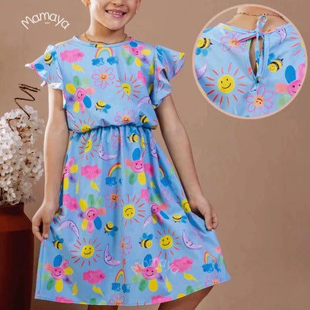 Vestido Infantil Menina Estampado Manga Curta – Casual Festa Luxo