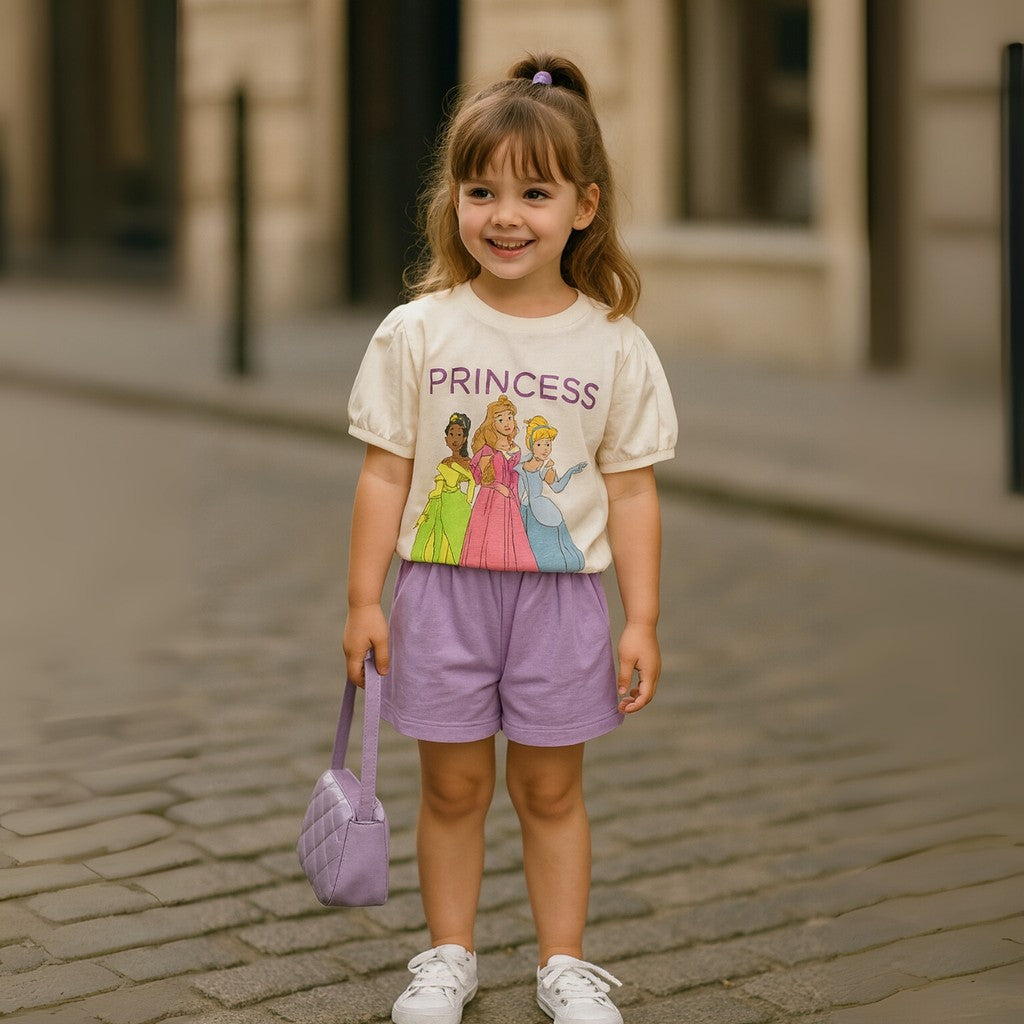 Kit Conjuntos Infantis Femininos Disney – Blusa e Short Estampado Menina